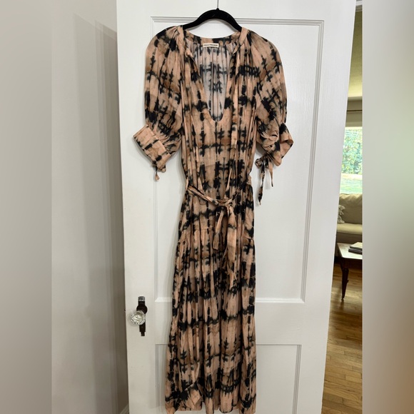 Ulla Johnson beige 'Selena' dress with tie waist in palm tie dye medium - Picture 11 of 14